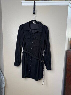 Paintcolors Womens Button-Up Shirt Dress Belt Black Corduroy XL Long Sleeve